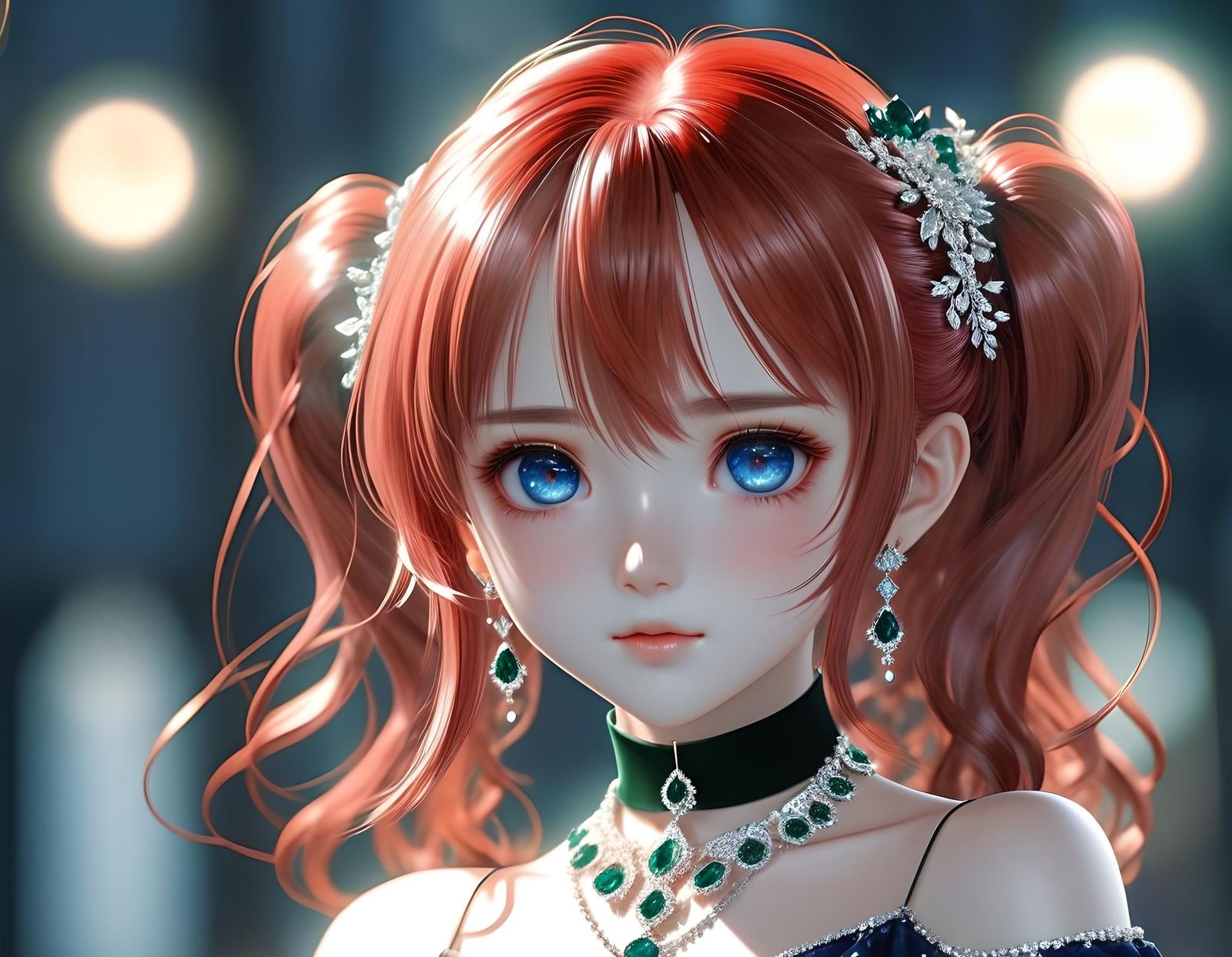 Anime Style Portrait: Ruby Hair, Sapphire Eyes