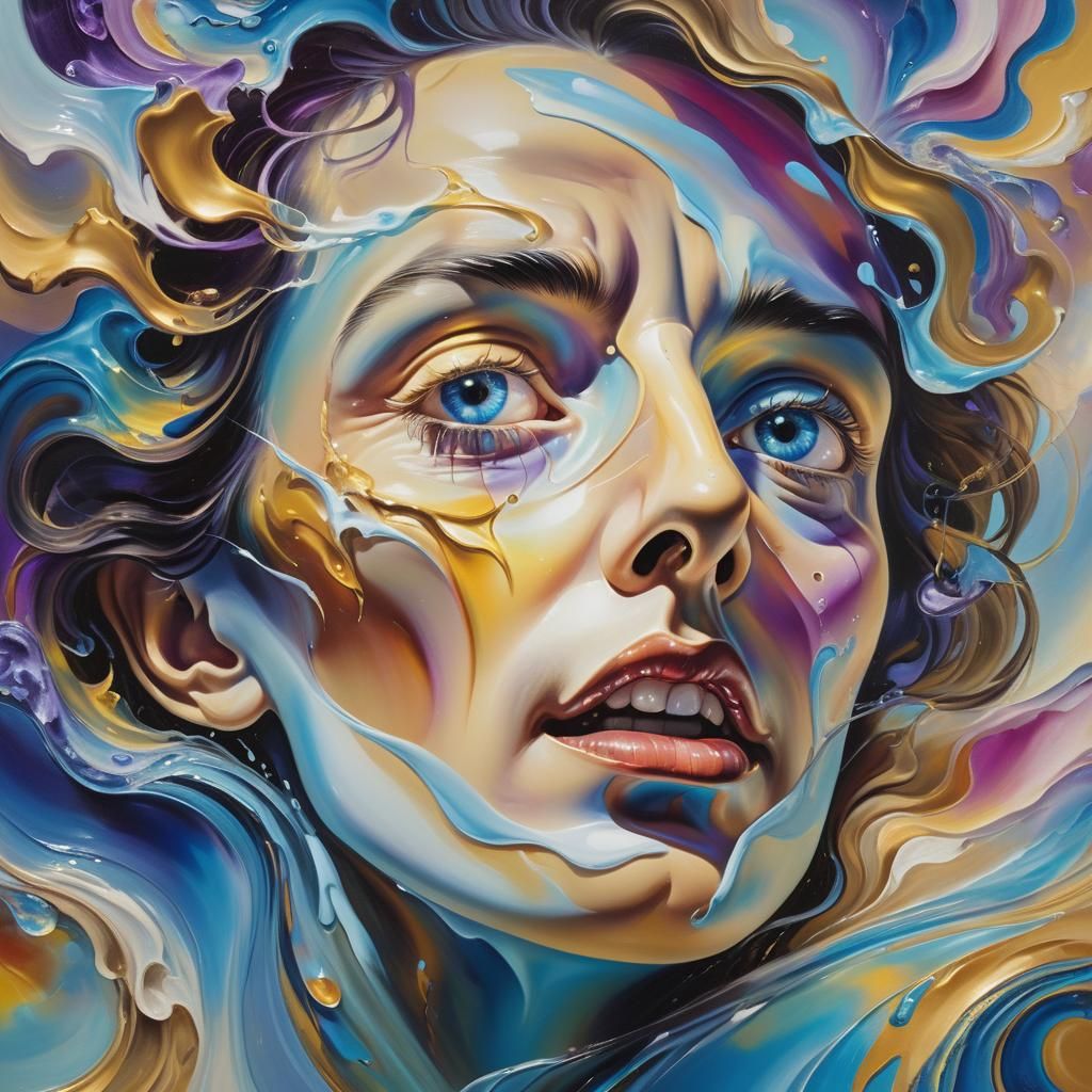 Surreal Face Collapsing Under Waves of Light