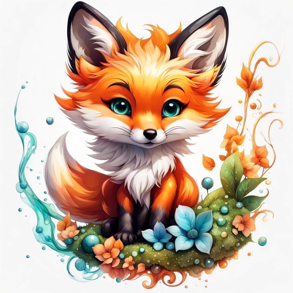 Double Exposure: Chibi Fox with Alcohol Ink