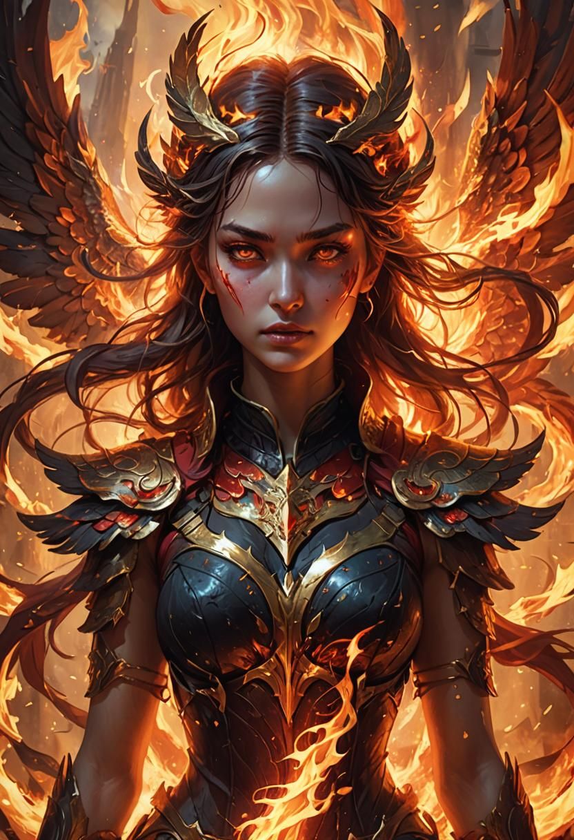 Fiery Woman with Blazing Wings: Fantasy Concept Art