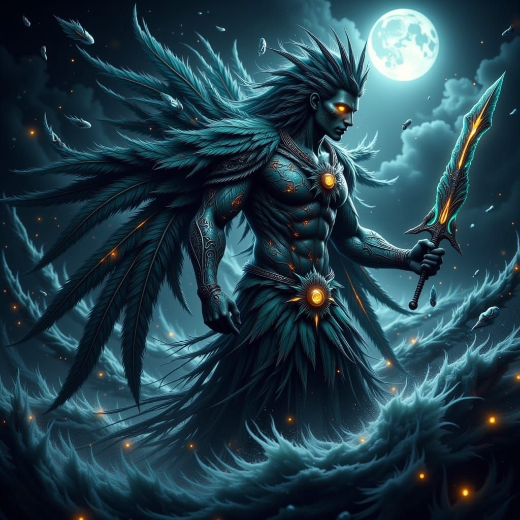 Mysterious Quetzalcóatl Figure Emerges from Moonlit Ocean Wa...