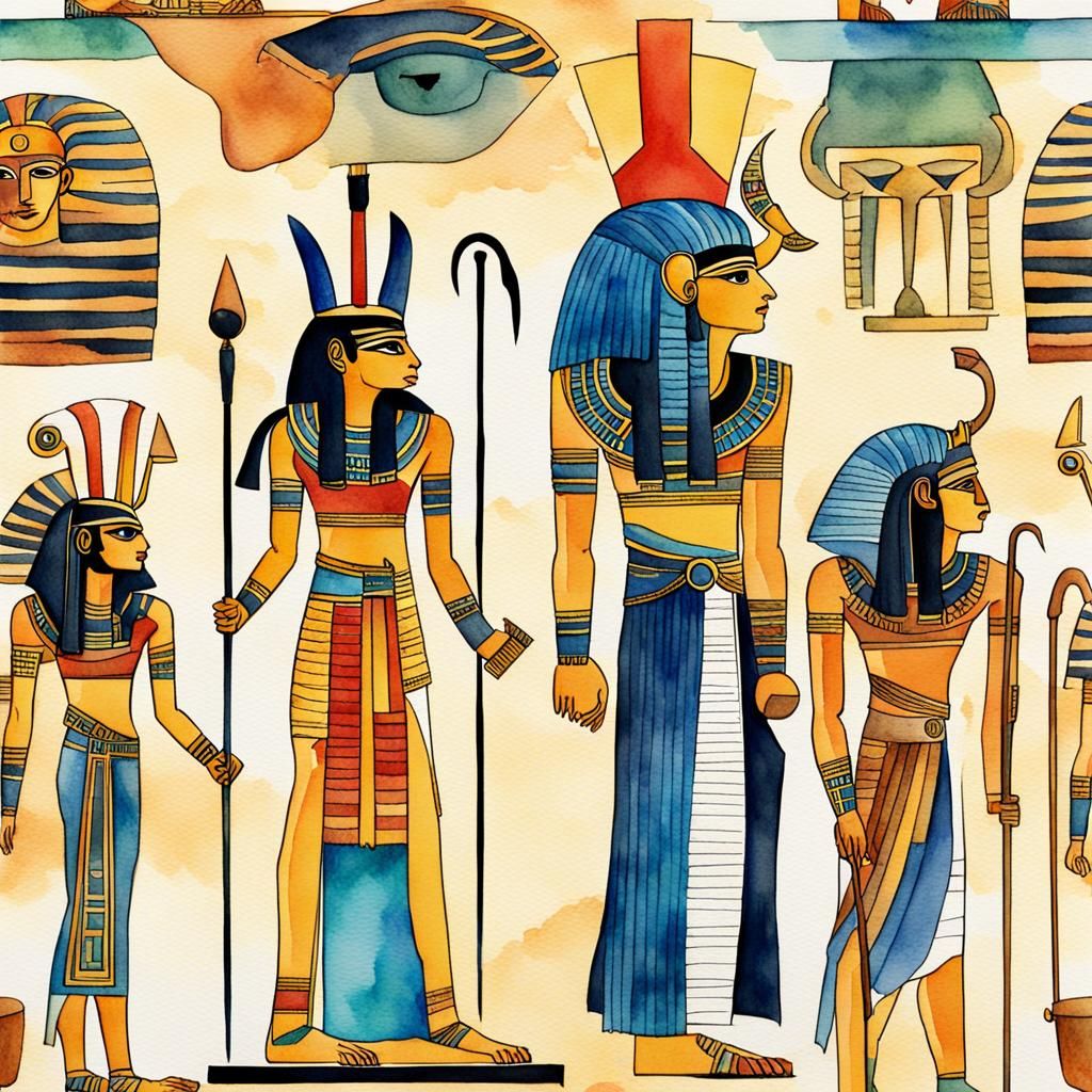 Watercolor Painting of Egyptian Gods