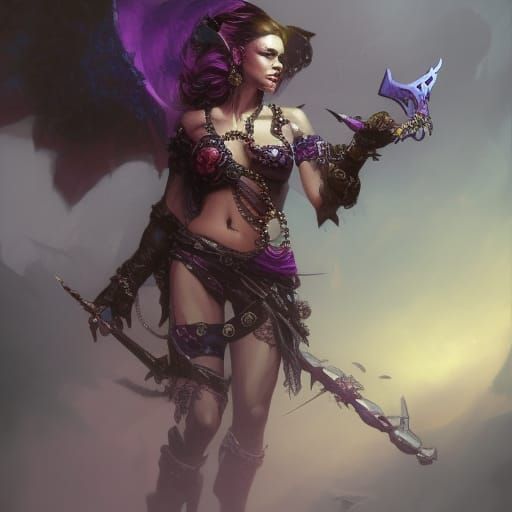 Demon Pirate with Jeweled Weapons: Dark Fantasy Art