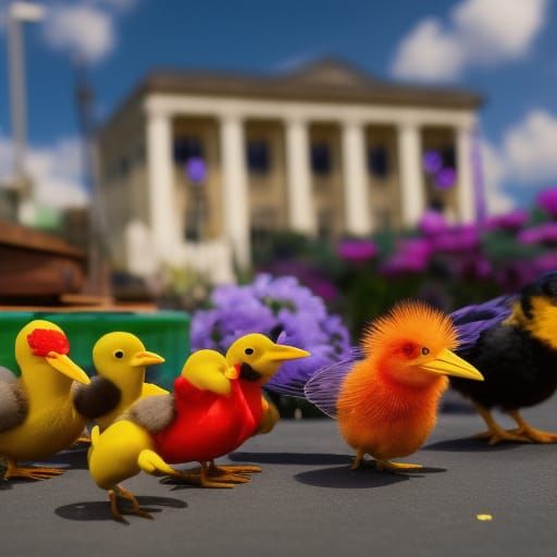 Cartoon Chickens in 3D Digital Art Style
