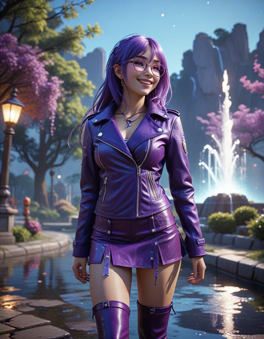 Glamorous Purple Goddess in Cartoon Anime Style