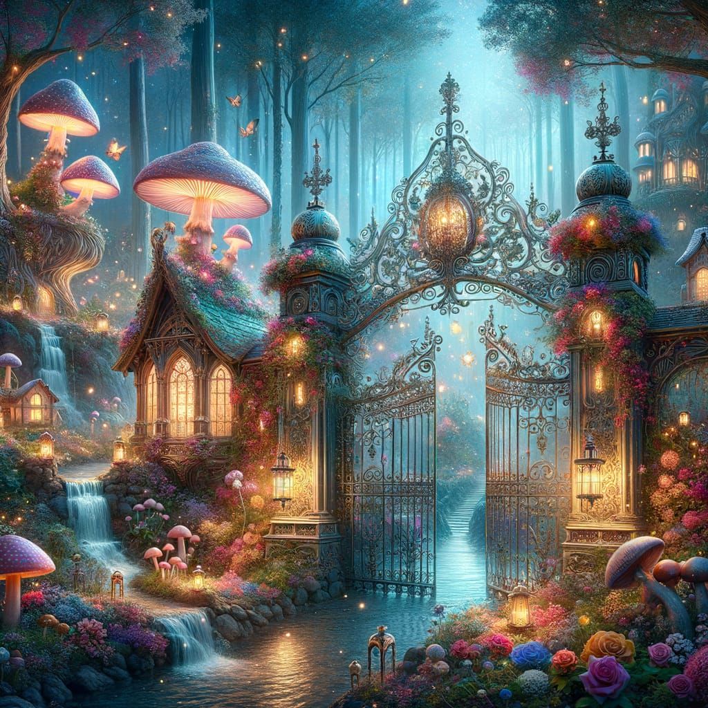 Magical Gate to Enchanted Fairy Forest Digital Painting