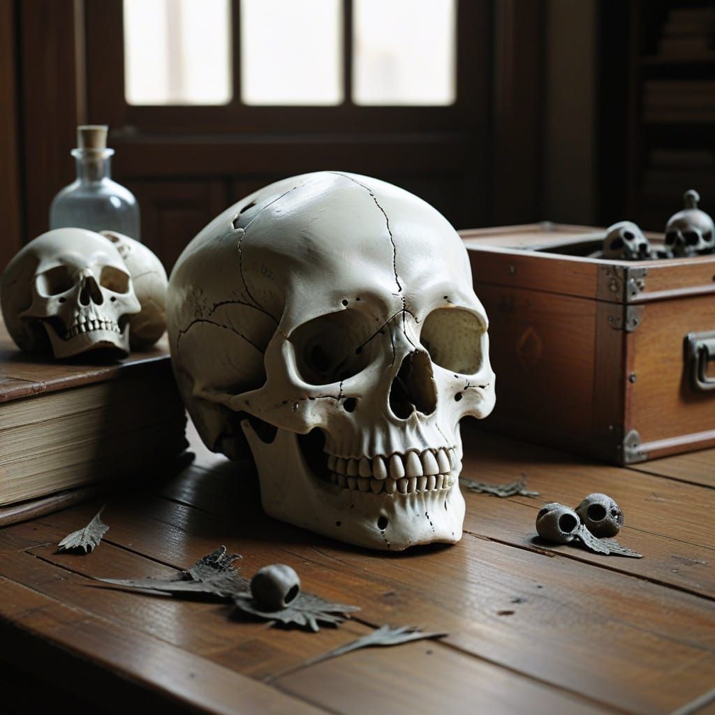 Vintage Horror Still Life in a Spanish Wooden Interior