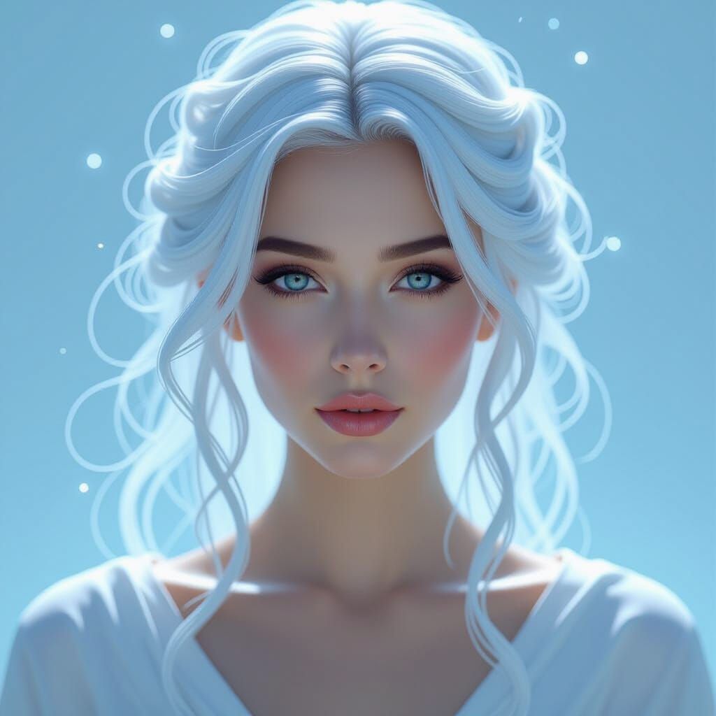 Woman with Sculpted Waterfall Hair in Digital Art Style