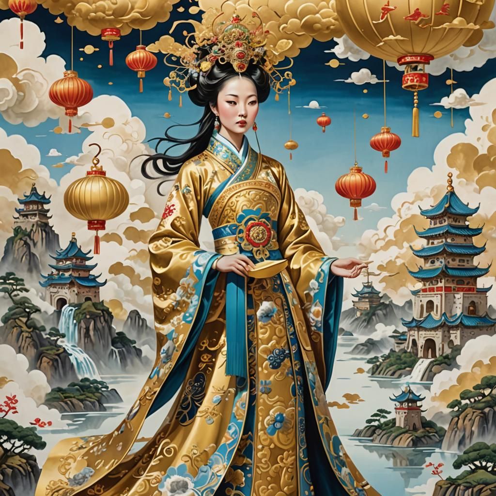 The Chinese Empress in ornate gold attire.