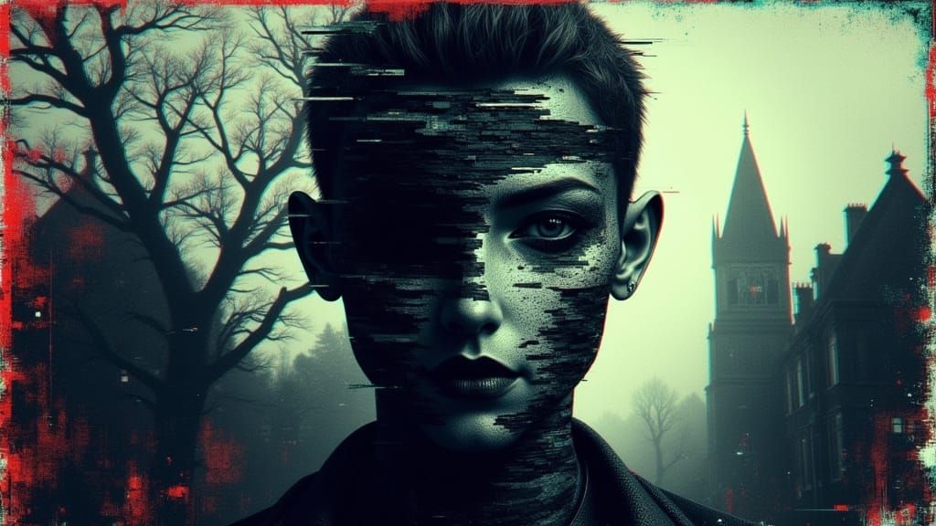 Ghostly Figure in Glitch Art Style