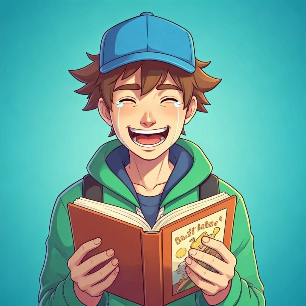Laughing Pokémon Trainer Reading a Funny Book
