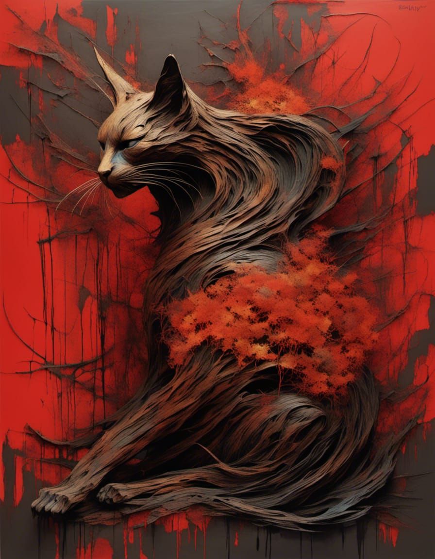 Ancient Cat King in Woodsplash Style