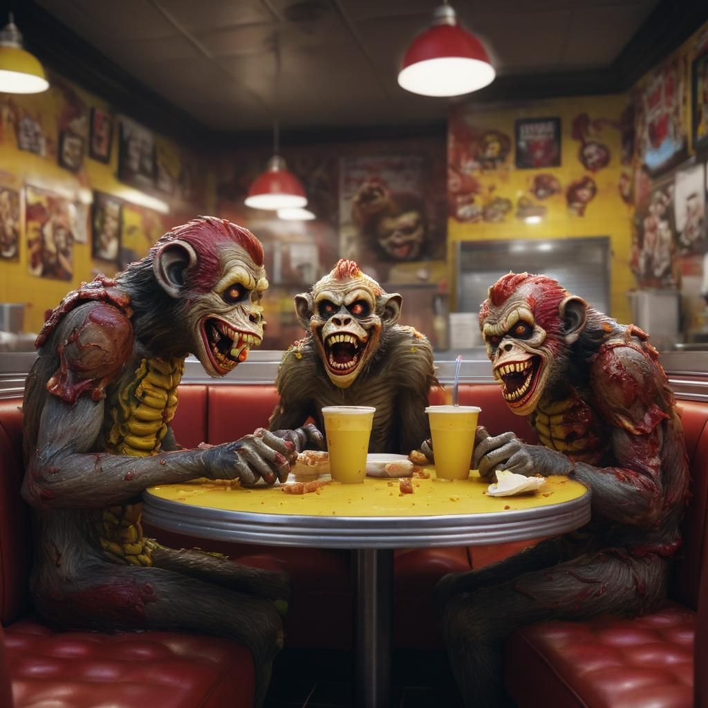Zombie Monkey Clowns Feast at Waffle House