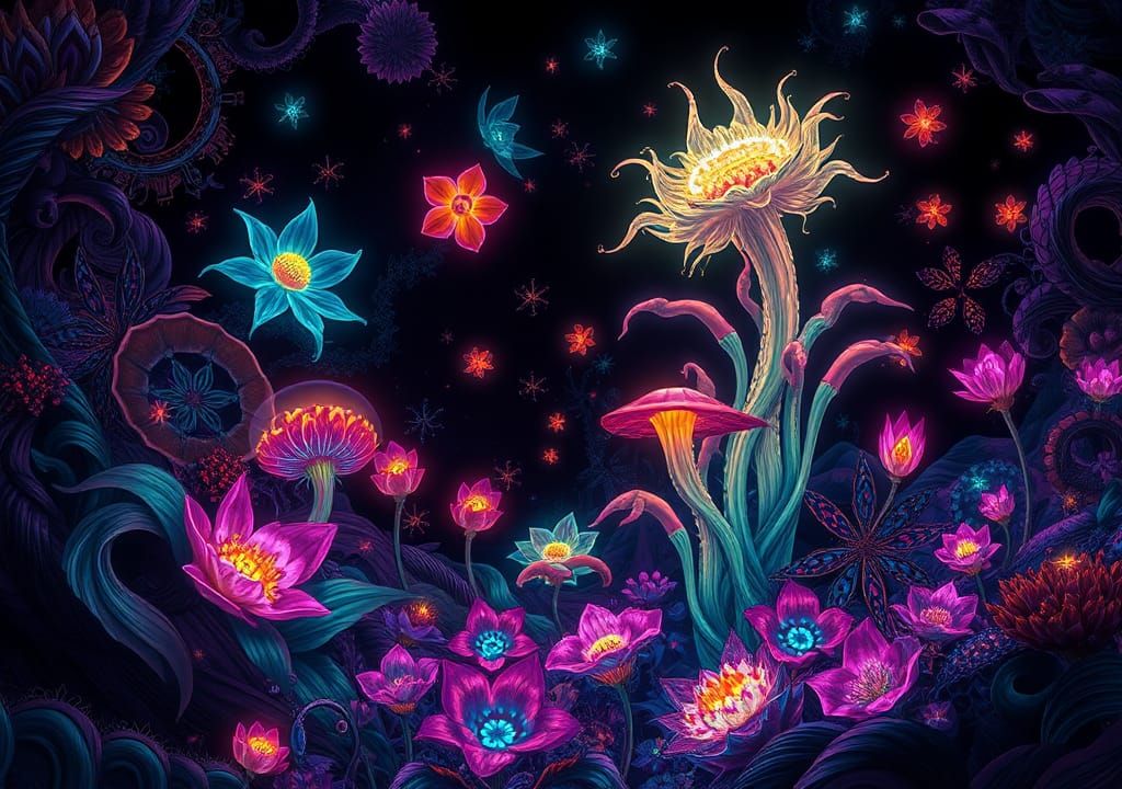Glowing Flora in a Dreamlike Sci-Fi Landscape