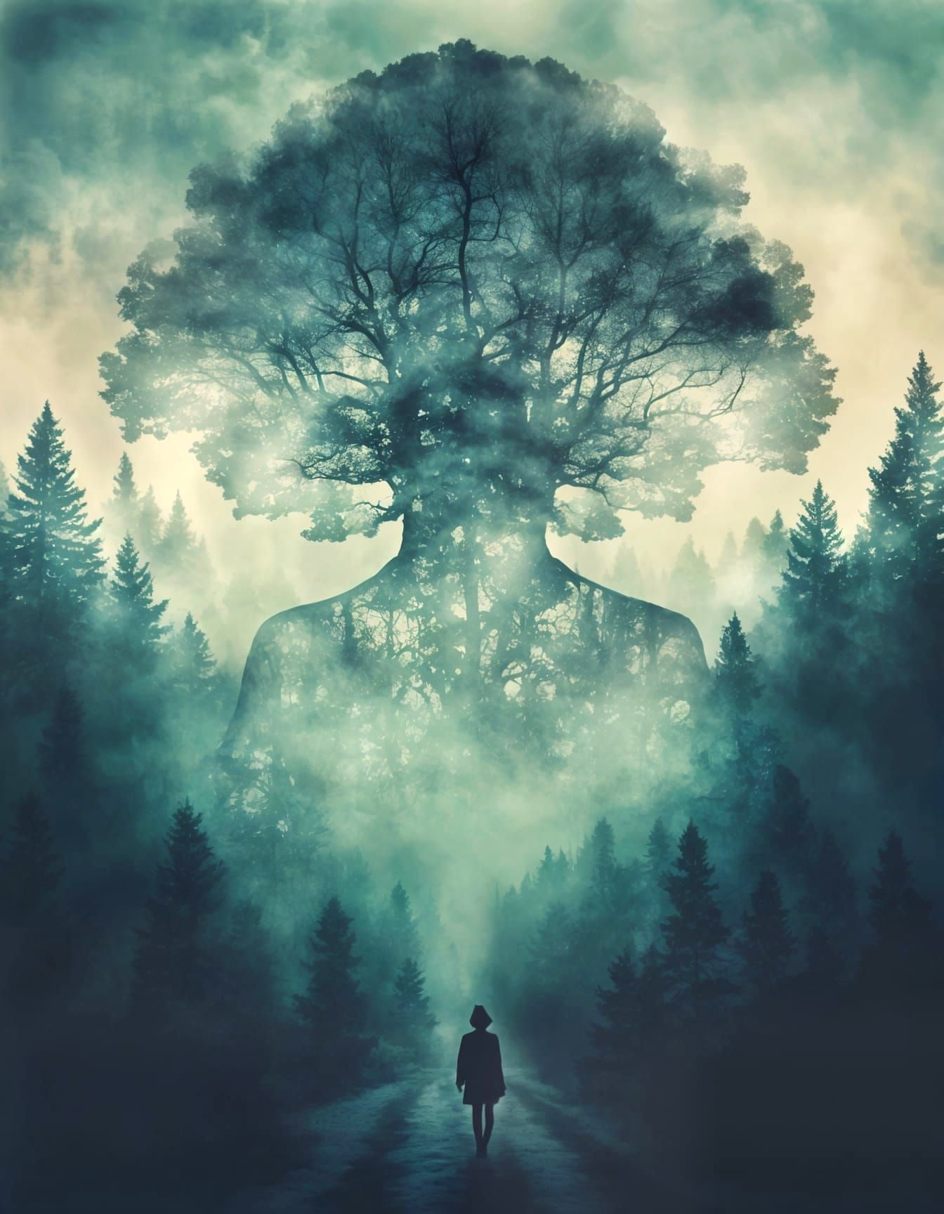 Surreal Double Exposure Portrait with Forest Overlay