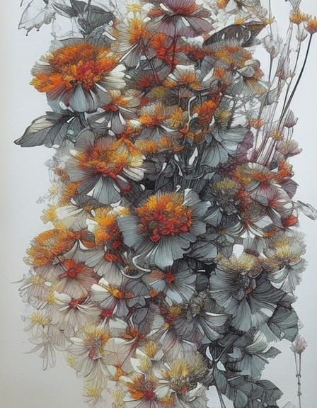 Glittering Marigold Bouquet: Detailed Digital Art