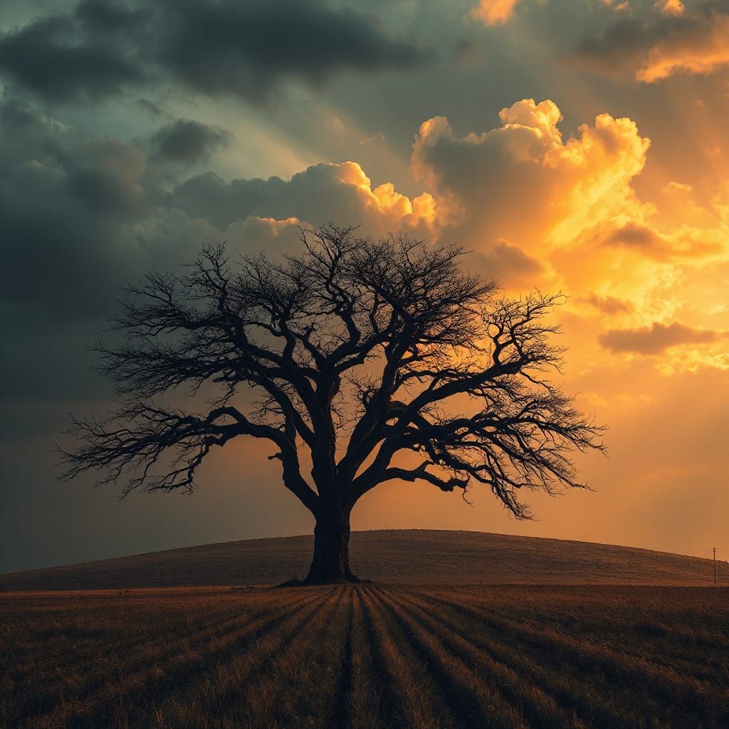 Ethereal Amber Fields Under a Darkening Sky
