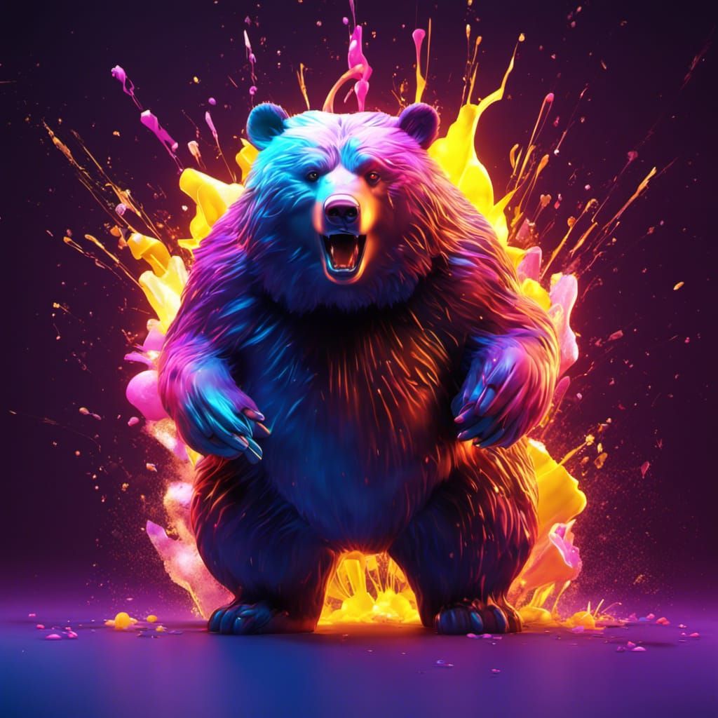 Glowing Obese Bear in 3D Splash Art