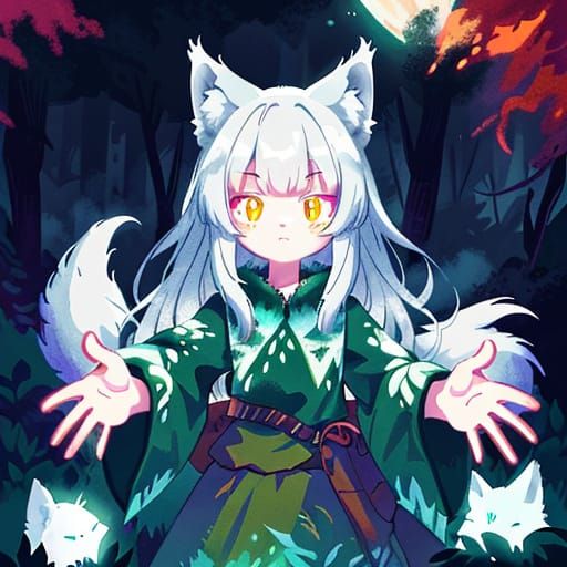 Wolf Girl Running Through Forest Concept Art