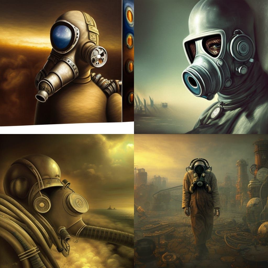 Futuristic Gas Mask in Toxic Gas: Digital Illustration
