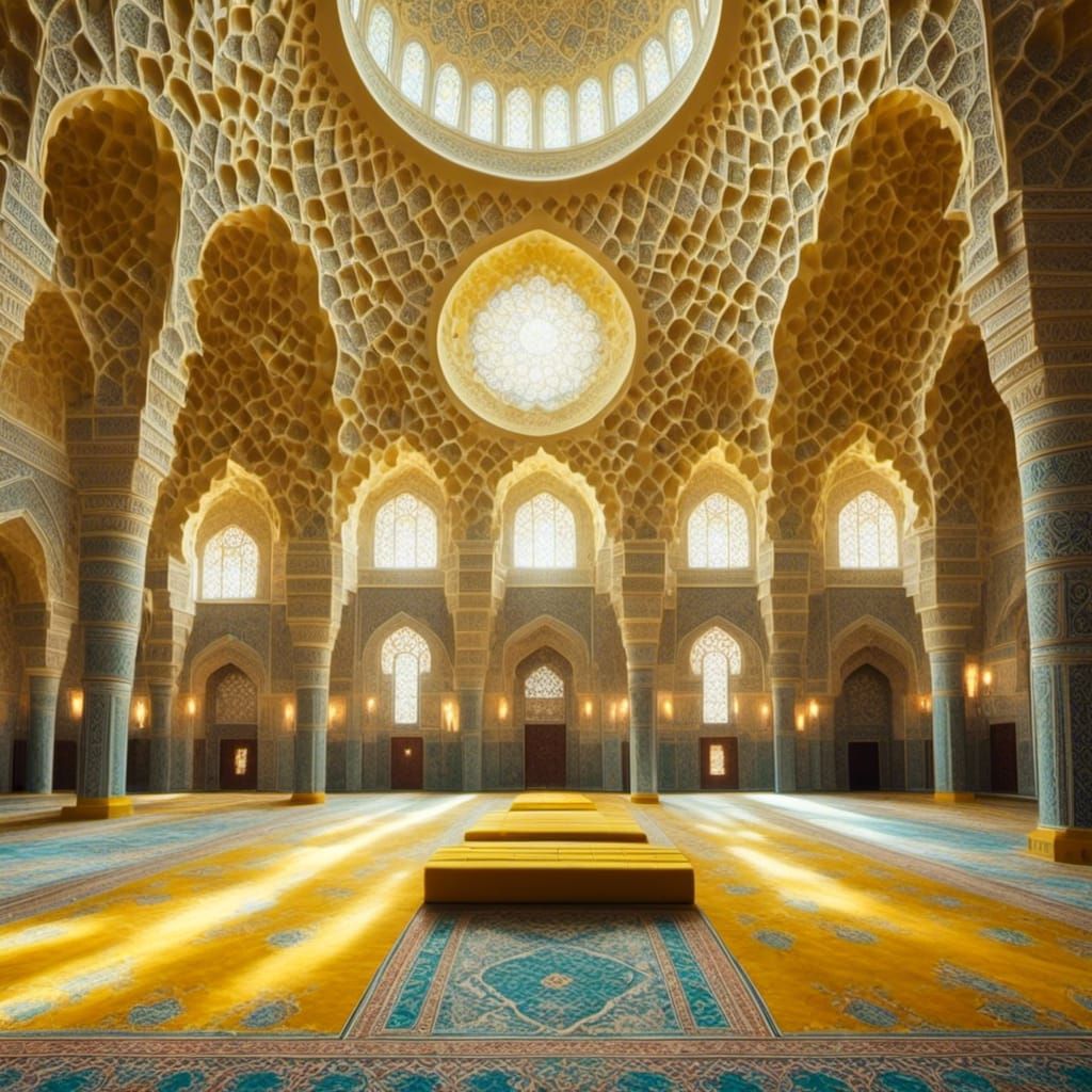 Yellow Mosque Interior in Moorish Style