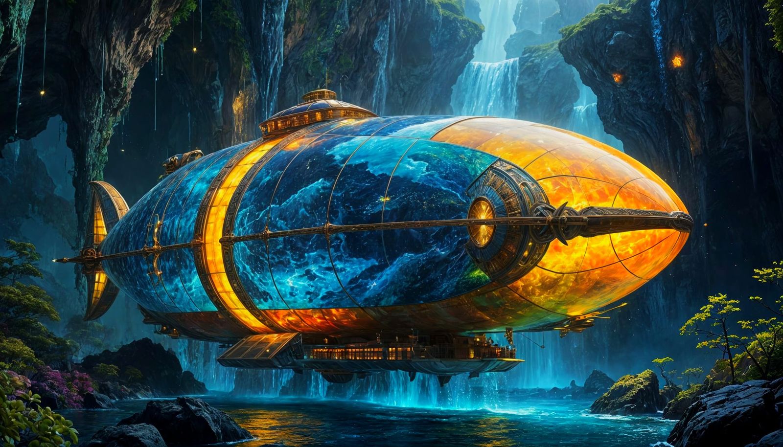 Fantasy Airship Soaring Above Floating Islands