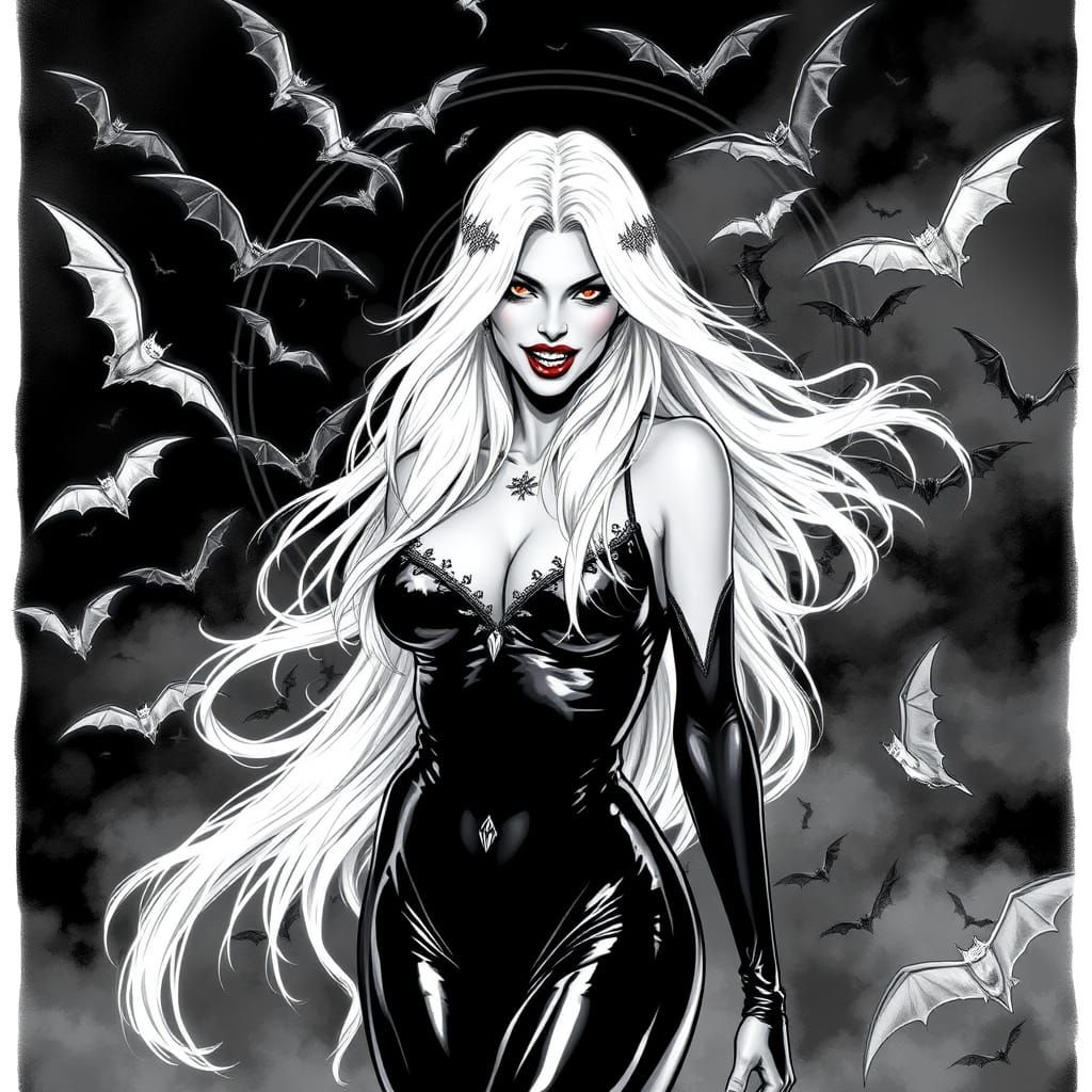 Seductive Vampire Goddess in Dark Comic Book Style