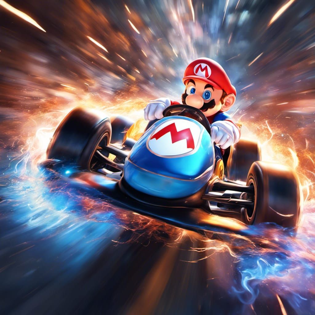 Mario's Kart Ignites Turbo Boost: Hyperrealistic Splash Art