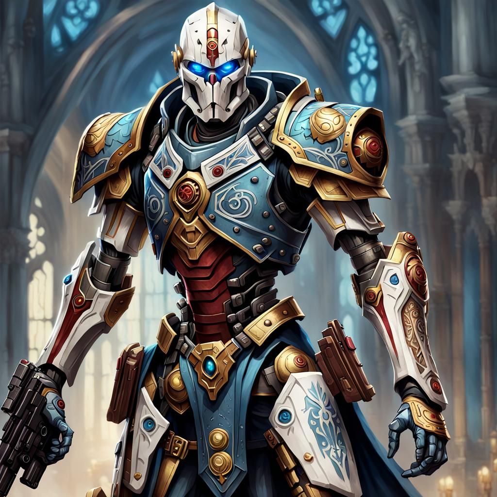 Warforged Gunslinger Concept Art in Romantic Academia Style