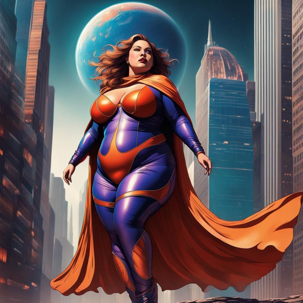 Voluptuous Supergoddess Strides Martian Metropolis