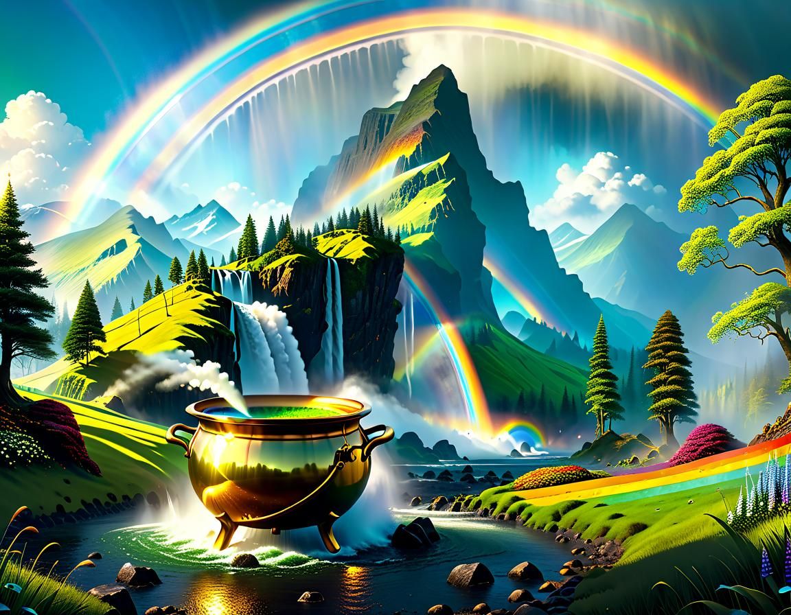 Pot of Gold at Rainbow's End: Detailed Matte Painting