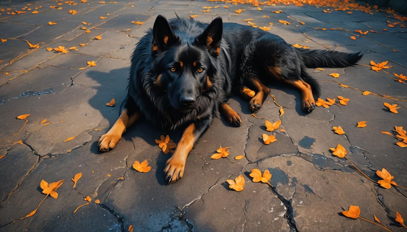 Black Dog Portrait in Fantasy Digital Art Style