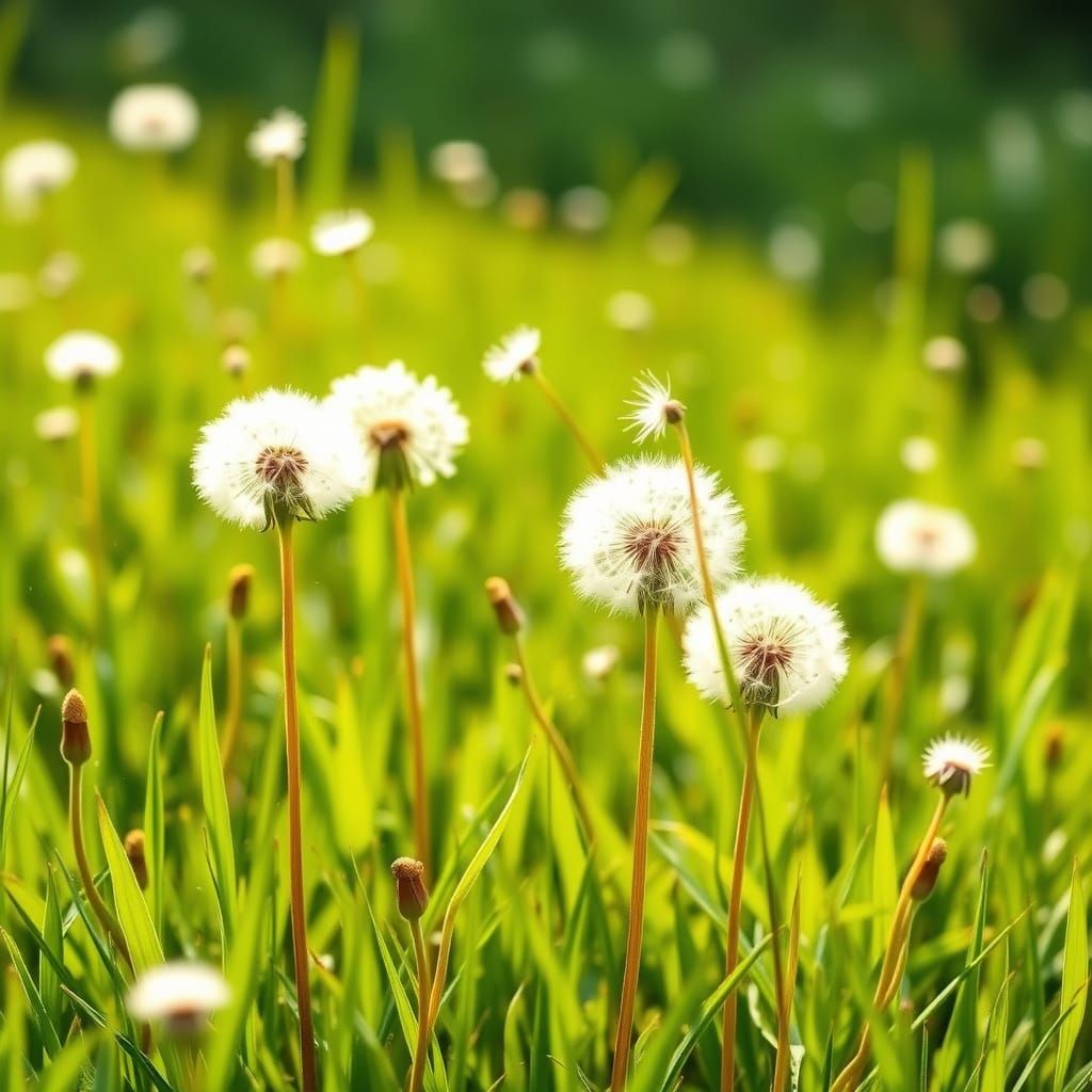Dandelions in Field, Watercolor Illustration
