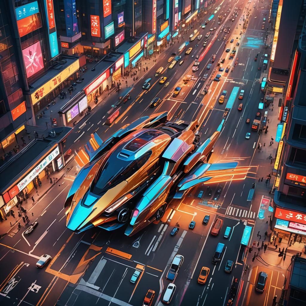 Futuristic Vehicle in Beijing: Cyberpunk Concept Art