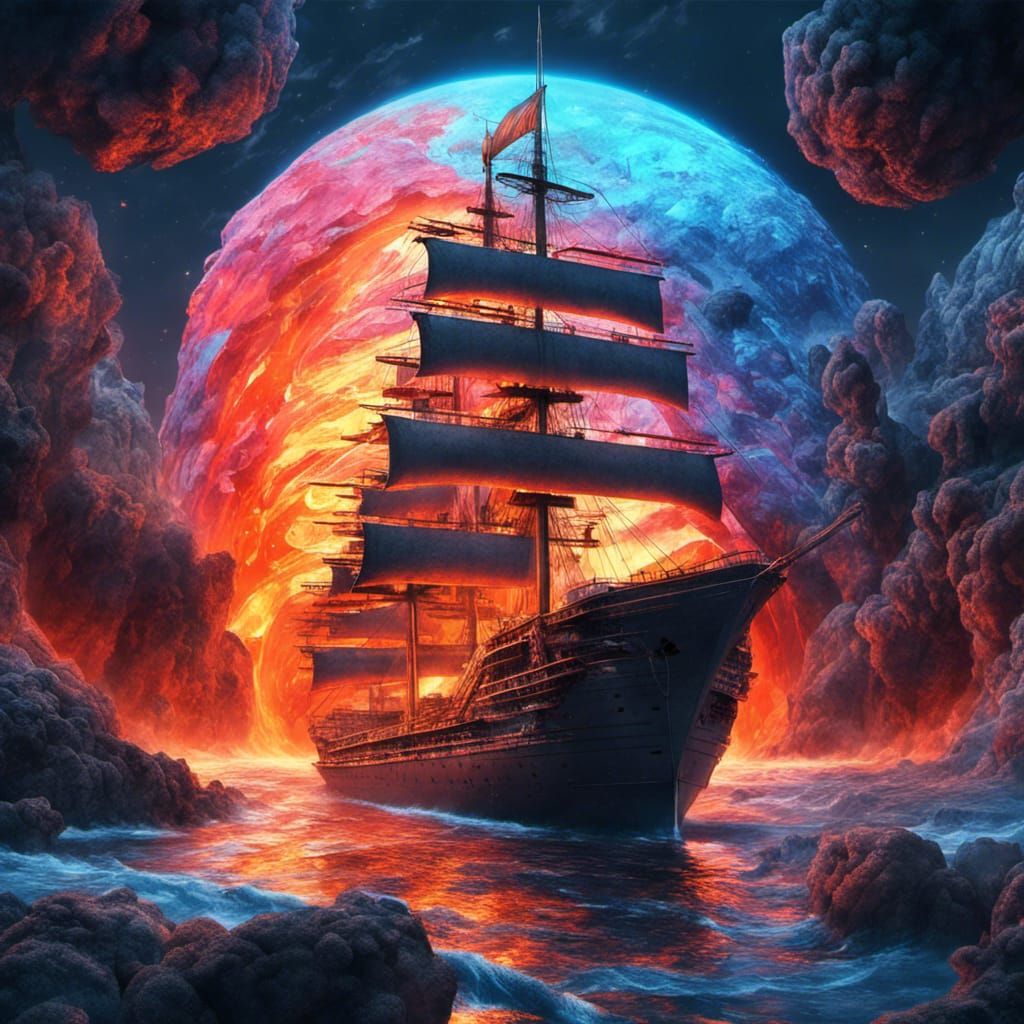 Lava Lamp Pirate Ship in Cosmic Style