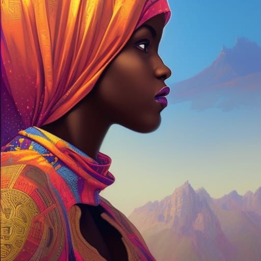 Futuristic African Girl in Iranian Mountains
