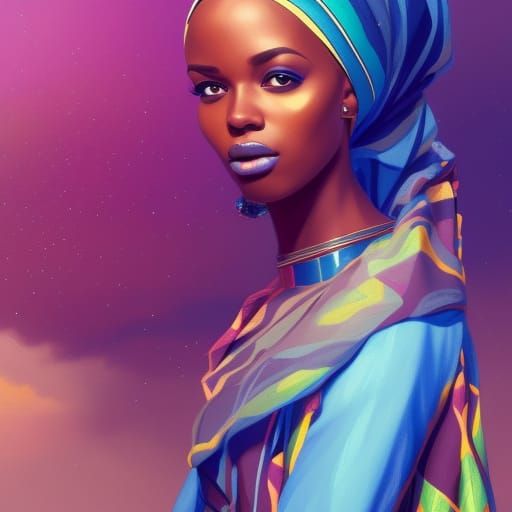 Futuristic African Girl in Colorful Hijab Portrait
