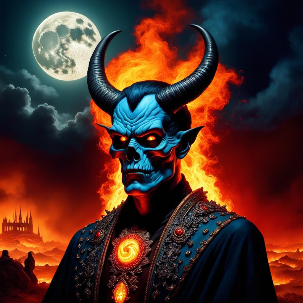 Ancient Demon in Moonlit Graveyard: Dark Fantasy Art