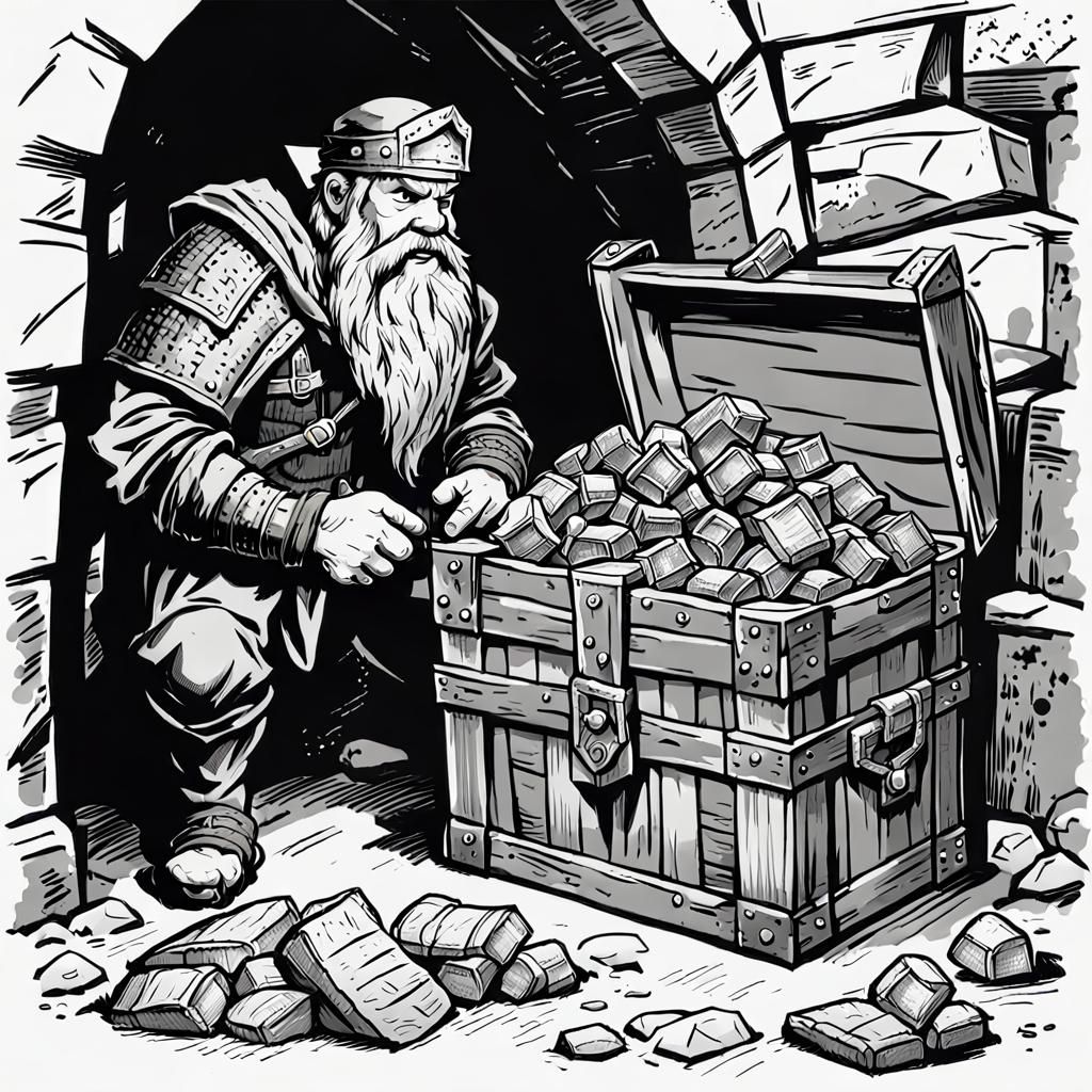 Dwarven Rogue Finds Treasure: Comic Book Style Sketch