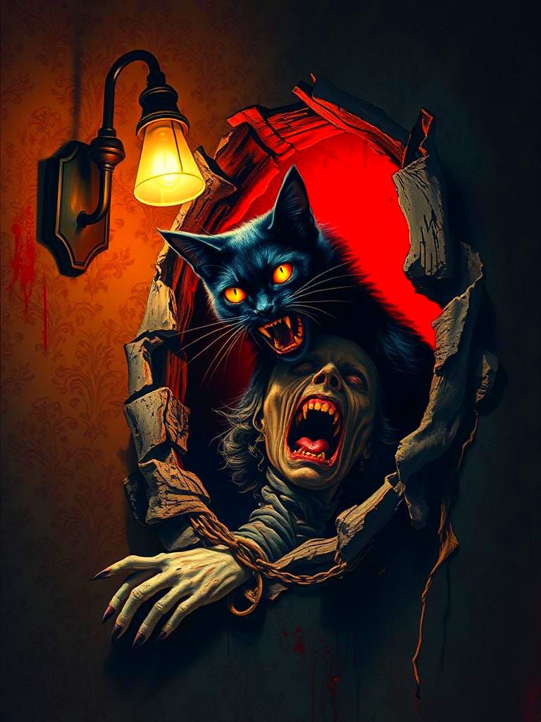 Macabre Black Cat Horror Scene