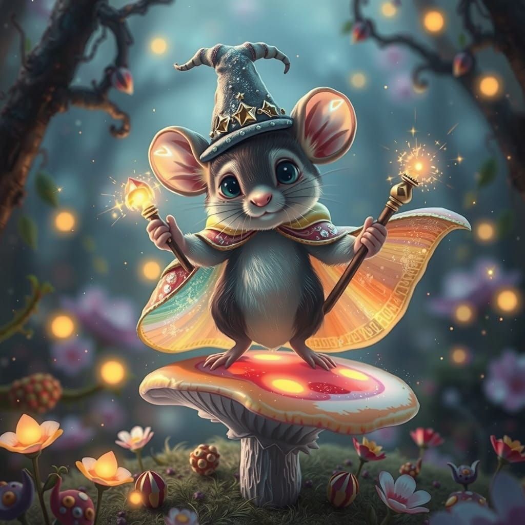 Enchanted Mouse Wizard Conquers Vibrant Forest