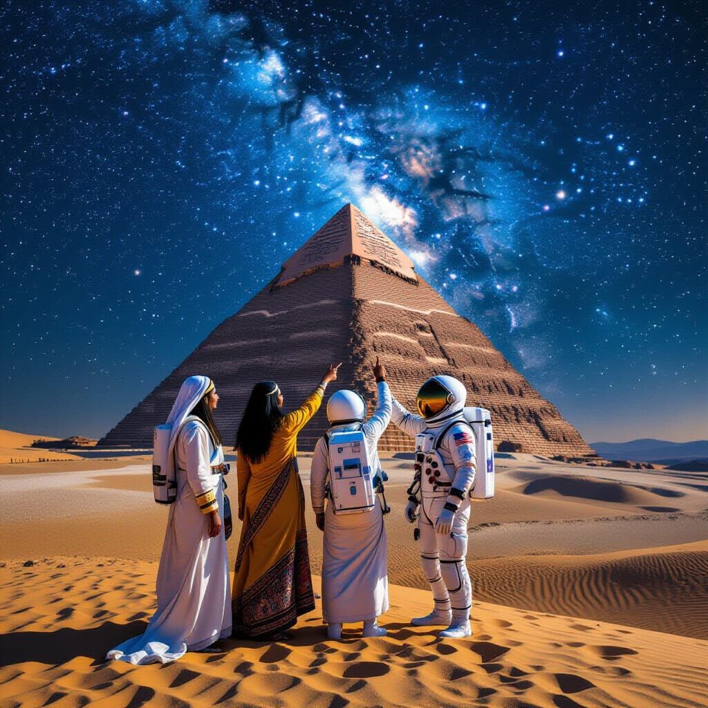 Ancient Egyptians & Astronauts at Pyramid Base Under Starry ...