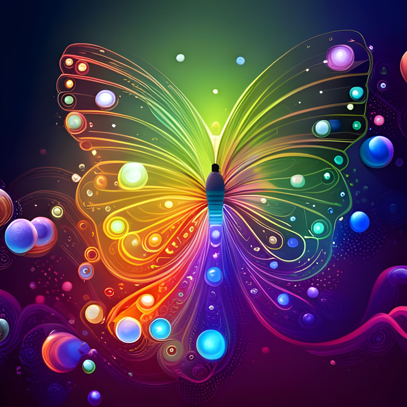Rainbow Butterfly with Iridescent Bubbles in Fantasy Art Sty...