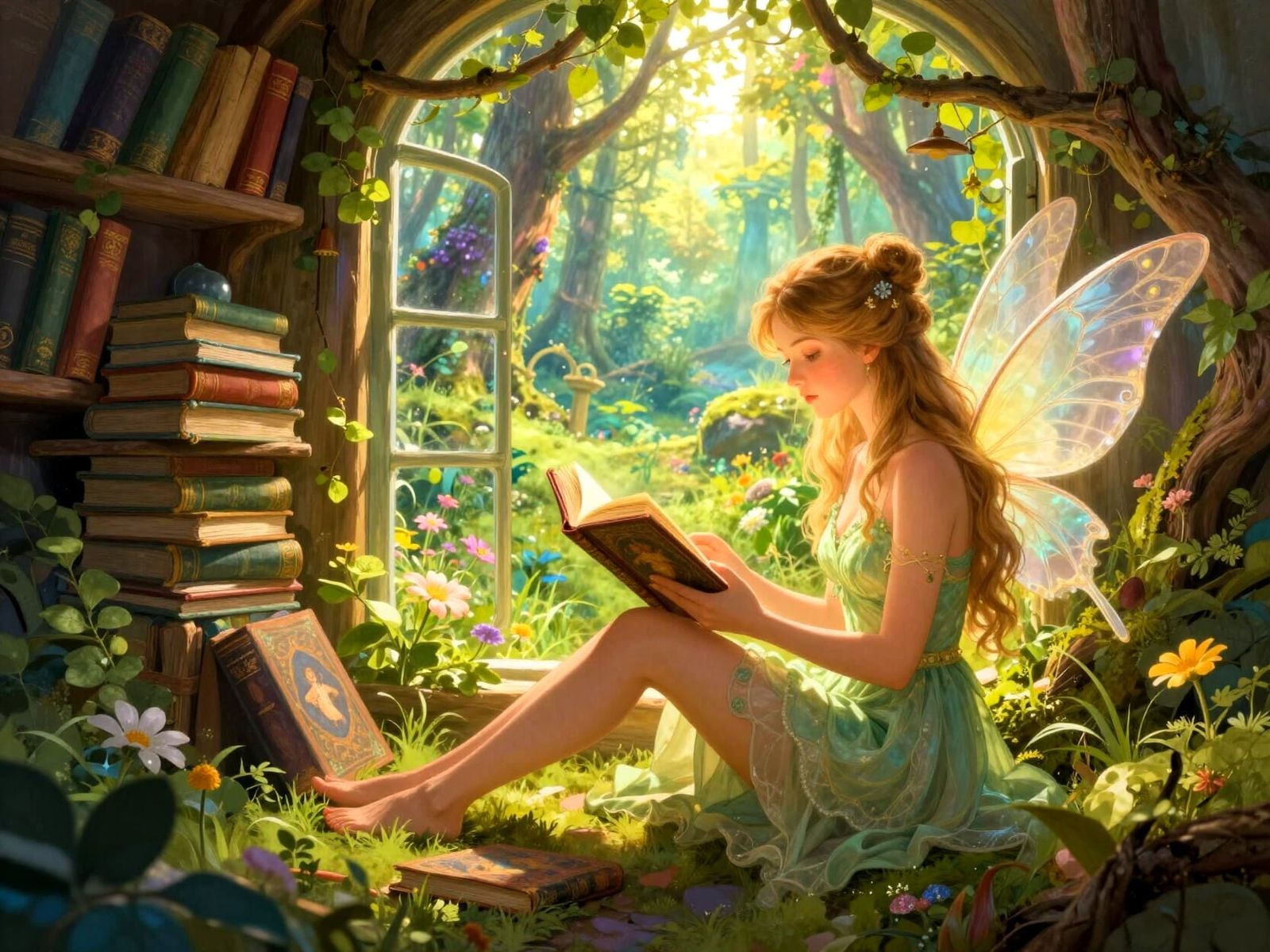 Enchanting Fairy Reading Nook with Scenic Window View