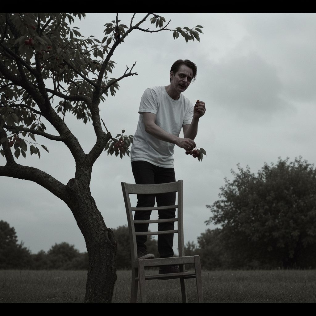 Ominous Cherry Picker in Noir Style with Troubled Past