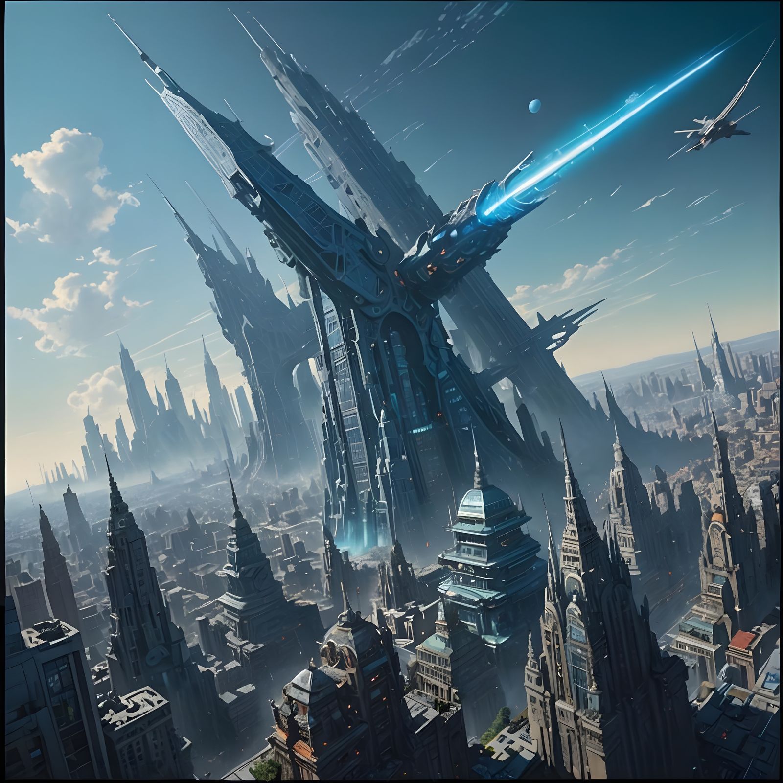 Detailed Wide-Angle View of a Futuristic City