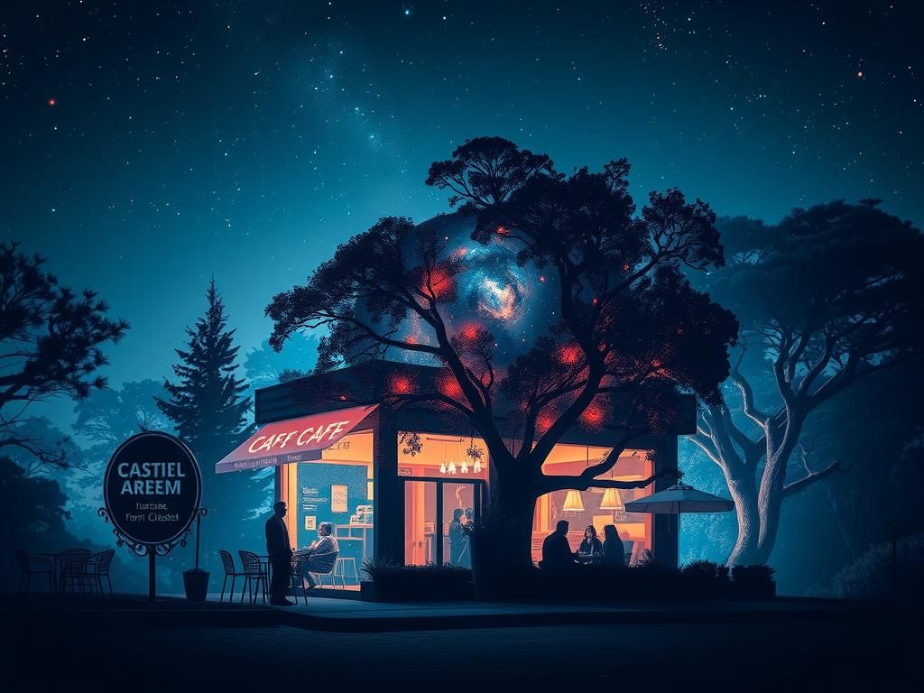 Cosmic Cafe: Surreal Double Exposure Dreamscape