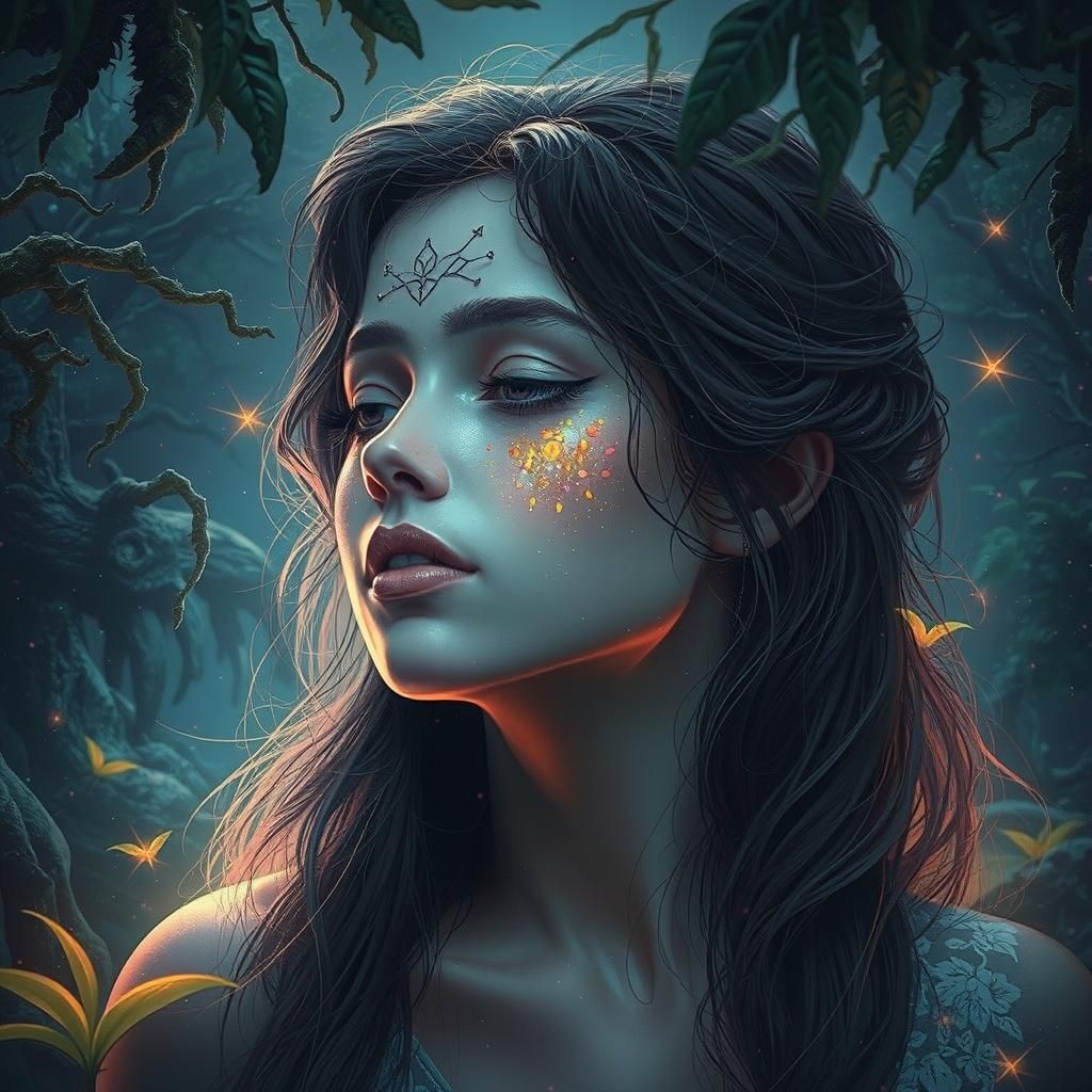 Ethereal Woman in Mystical Forest, Fantasy Matte Painting