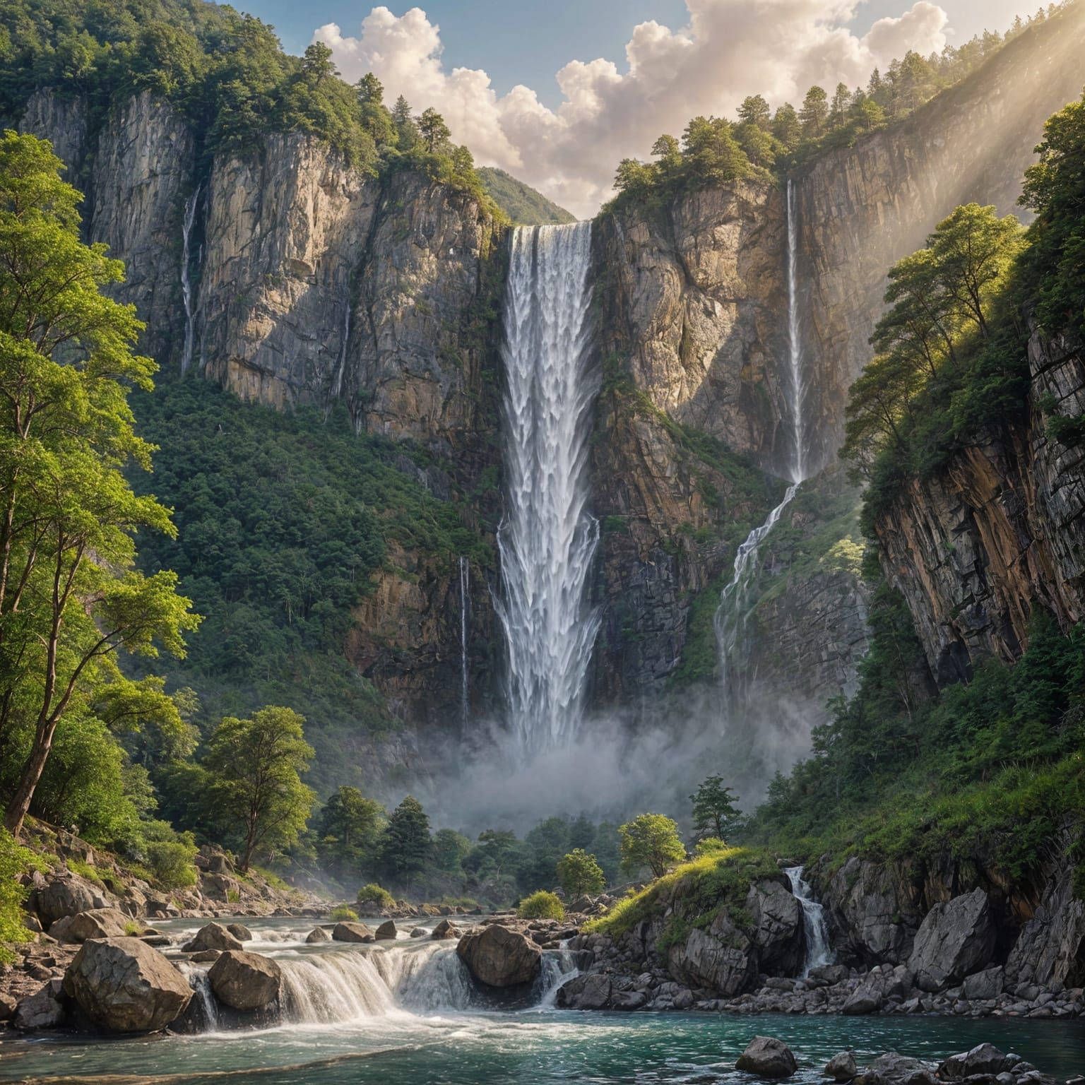 Spectacular Waterfall Cascades Down Majestic Mountain, Captu...