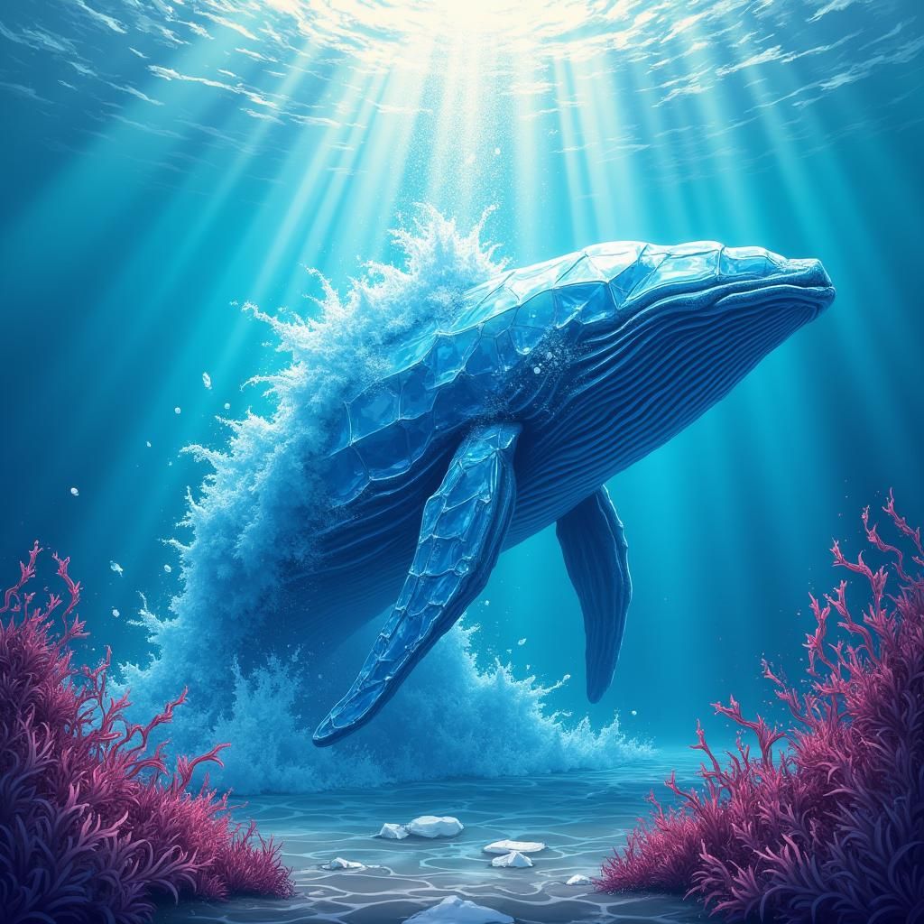 Stylized Ice Whale Rises in Ocean